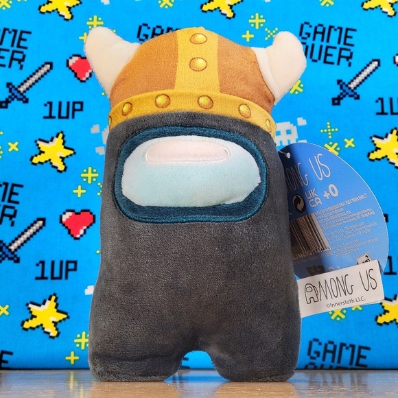 Among Us Black Crewmate 7" with Viking Hat Series 2 Video Game Toy Plush NWT - Picture 1 of 6